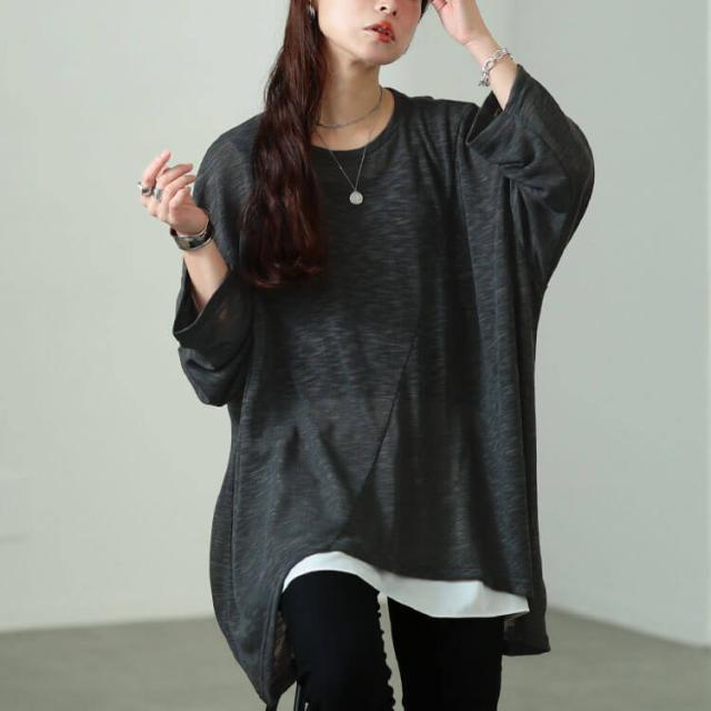 斜め切り替えオーバーサイズニットソーチュニック