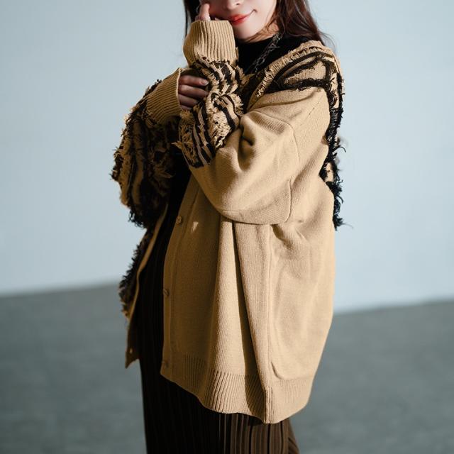 フリンジ切り替えニットカーディガン