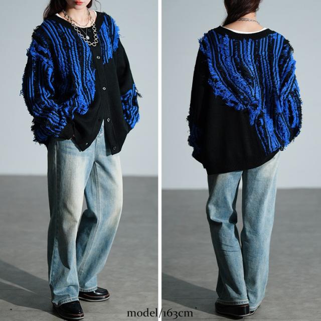 フリンジ切り替えニットカーディガン