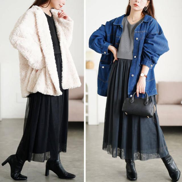 リブニットドッキングチュールワンピース