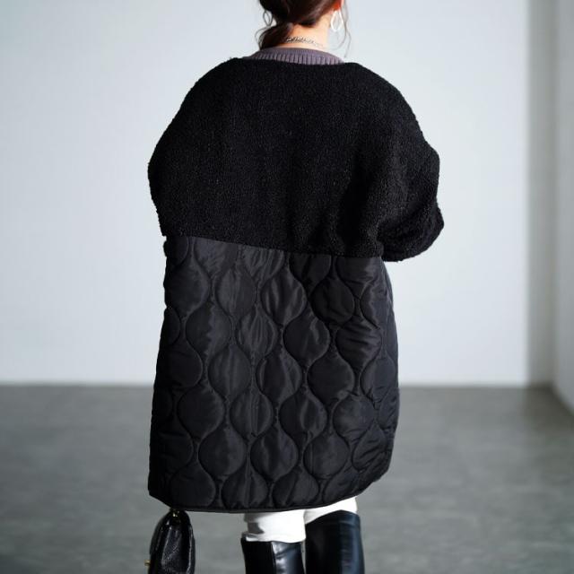 ボア切り替えキルティングノーカラーコート