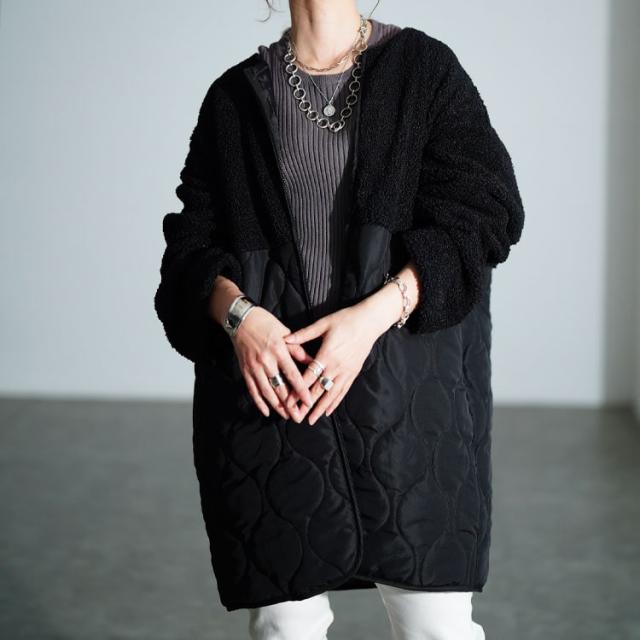 ボア切り替えキルティングノーカラーコート