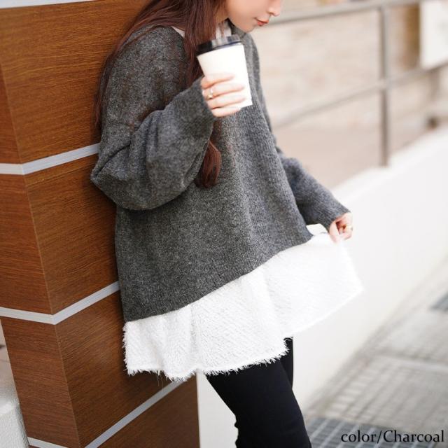 Vネッククロップドニット＆フリンジペプラムチュニック2点セット