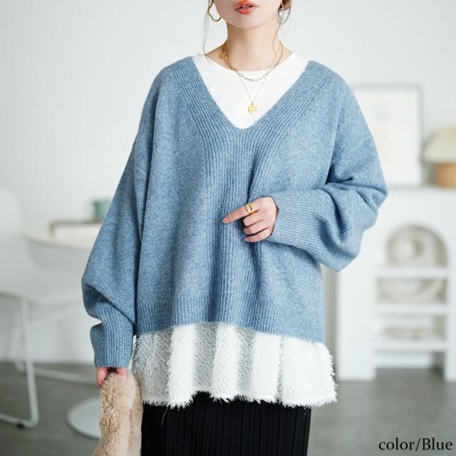 Vネッククロップドニット＆フリンジペプラムチュニック2点セット