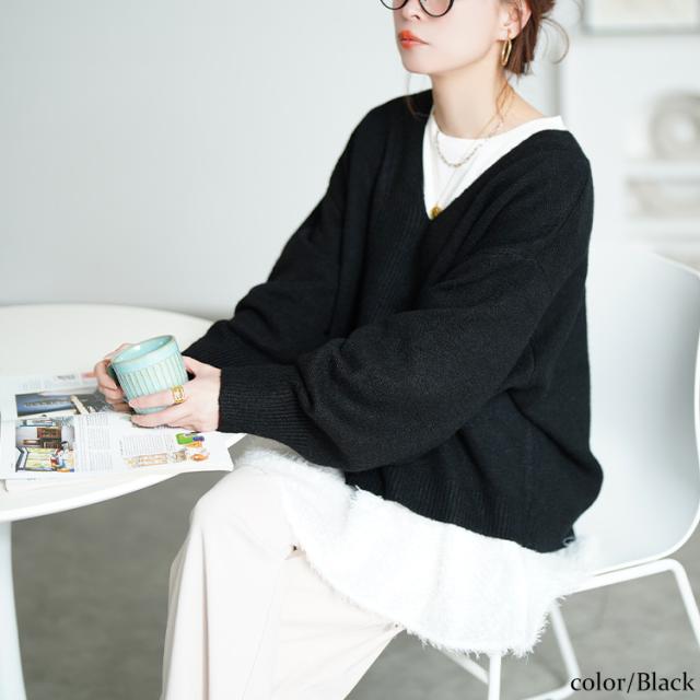 Vネッククロップドニット＆フリンジペプラムチュニック2点セット