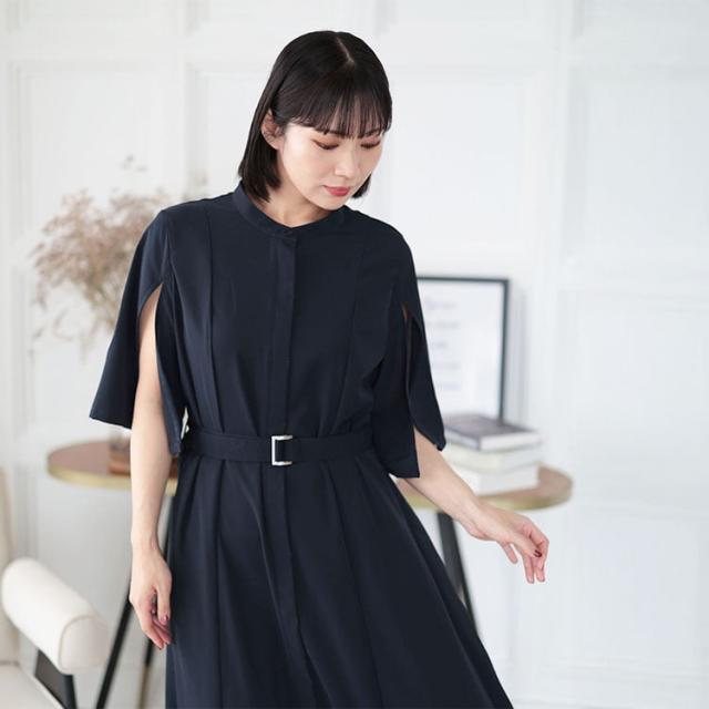 ケープスリーブベルトワンピース