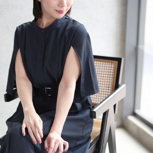 ケープスリーブベルトワンピース