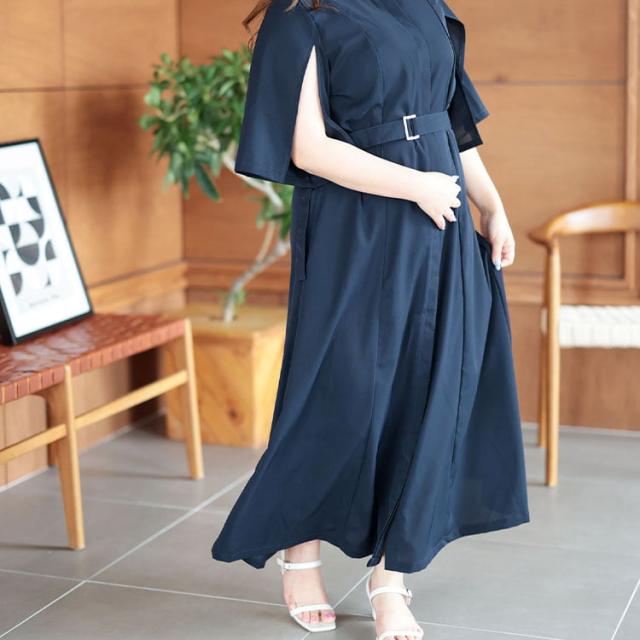 ケープスリーブベルトワンピース