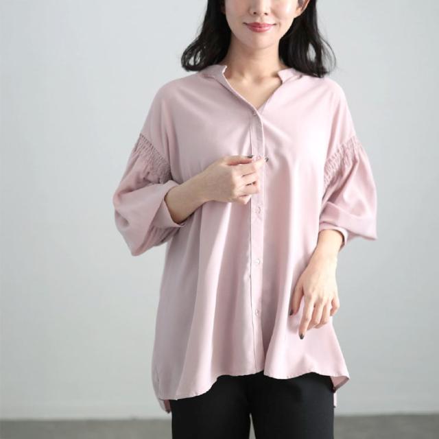 ギャザースリーブVネックブラウス