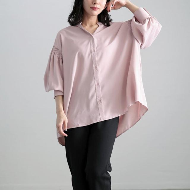 ギャザースリーブVネックブラウス