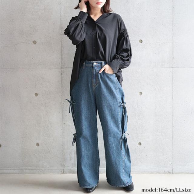 ギャザースリーブVネックブラウス