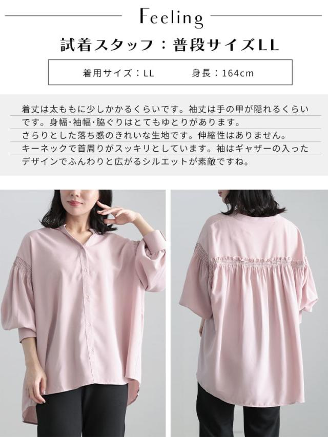 ギャザースリーブVネックブラウス