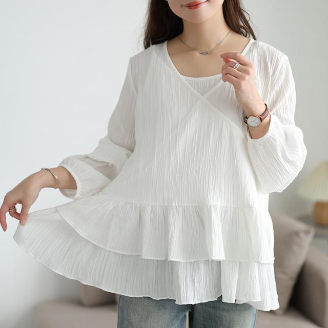 楊柳カシュクールブラウス＆ペプラムキャミソール2点セット