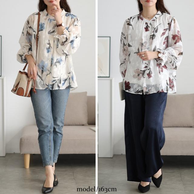 シアー花柄キャンディスリーブブラウス