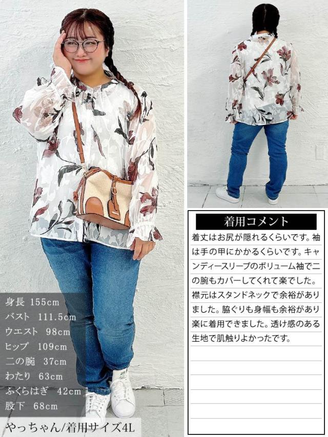 シアー花柄キャンディスリーブブラウス