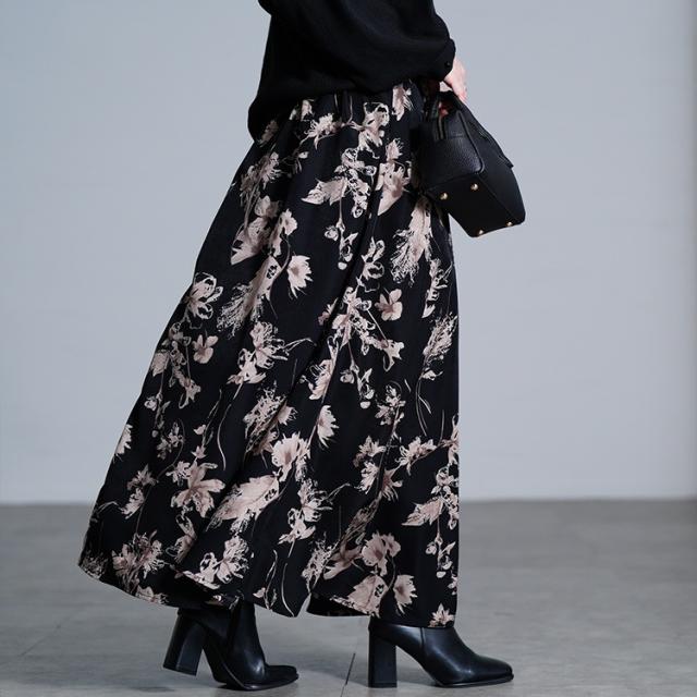 花柄マキシフレアスカート