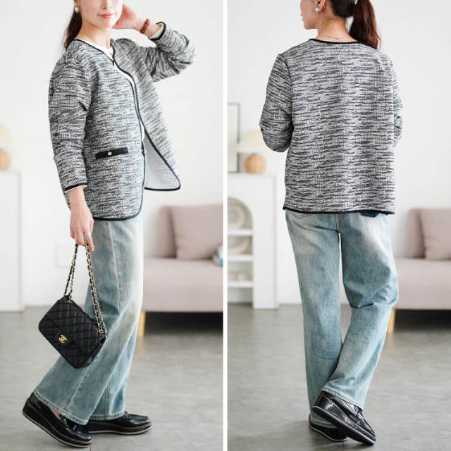 配色パイピングラメツイードジャケット