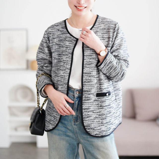 配色パイピングラメツイードジャケット