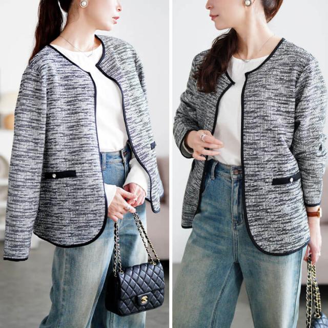 配色パイピングラメツイードジャケット