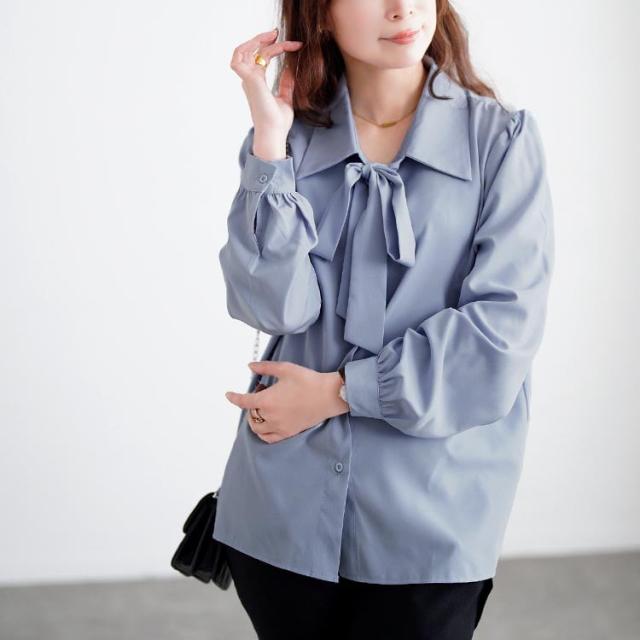 レギュラーカラーボウタイブラウス