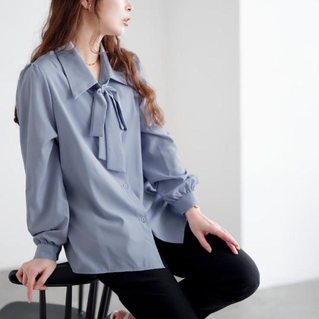レギュラーカラーボウタイブラウス