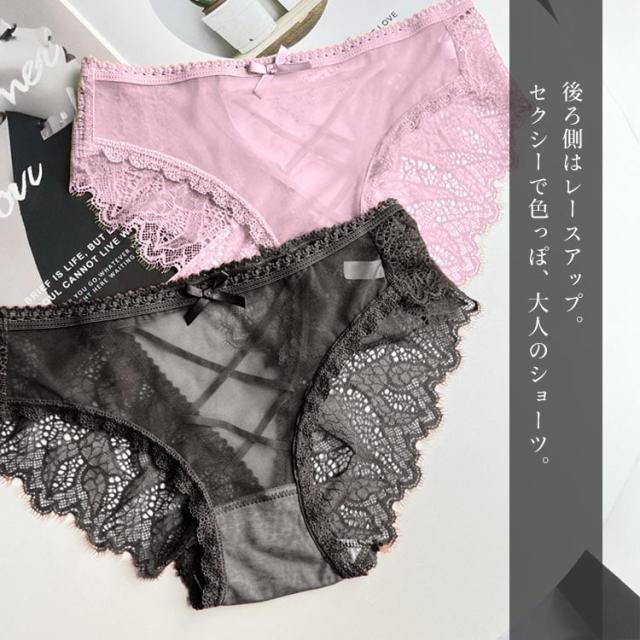 バックレースアップシアーショーツ