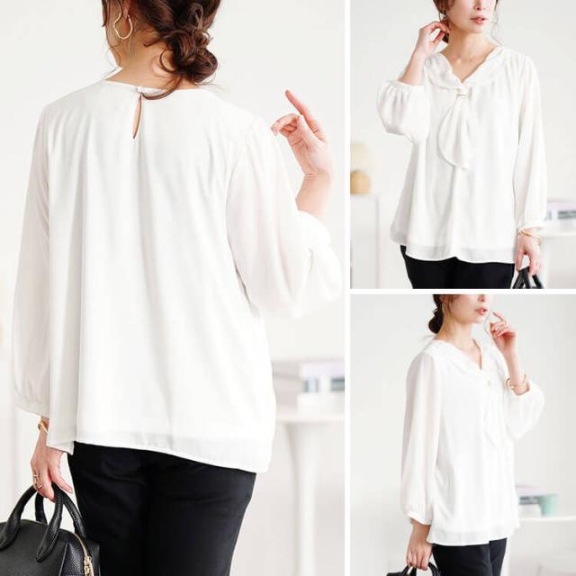 ゴールドパーツ付きラッフルタイブラウス