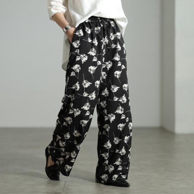 花柄シャドーストライプワイドパンツ