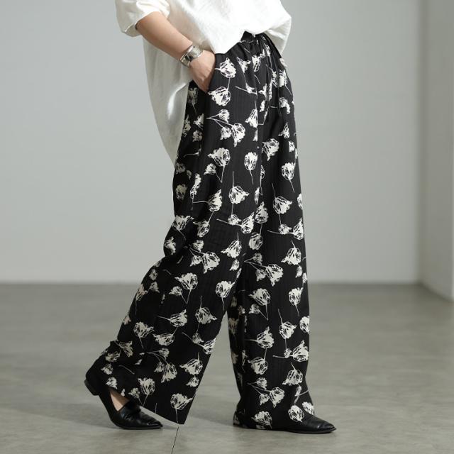 花柄シャドーストライプワイドパンツ