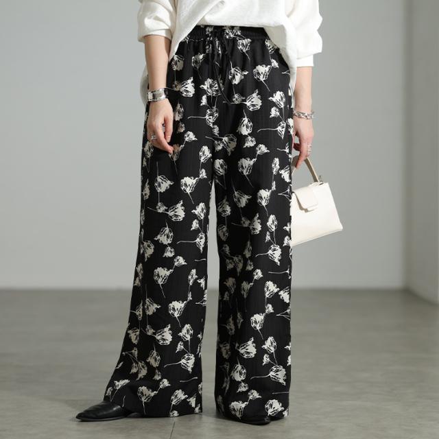 花柄シャドーストライプワイドパンツ