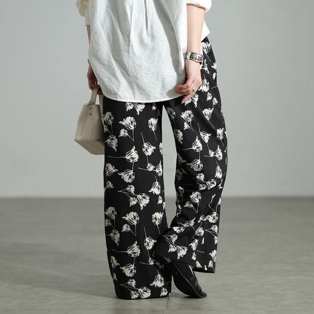 花柄シャドーストライプワイドパンツ