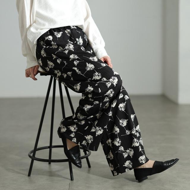 花柄シャドーストライプワイドパンツ