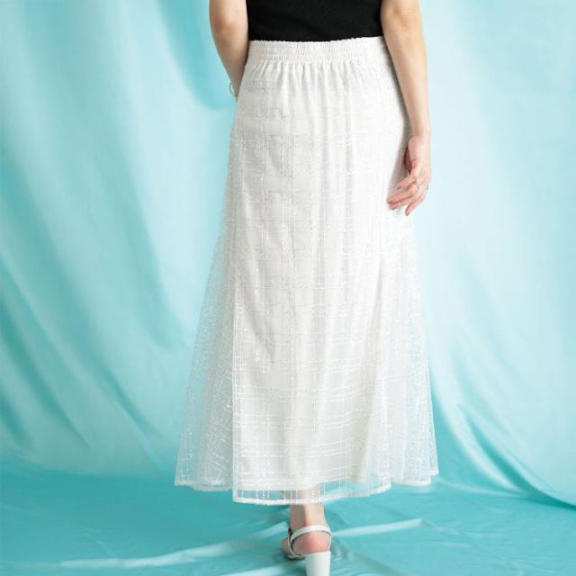 スパンコールチュールチェックフレアスカート