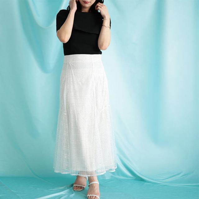 スパンコールチュールチェックフレアスカート