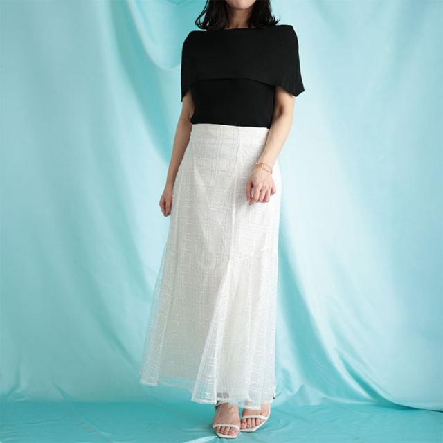 スパンコールチュールチェックフレアスカート