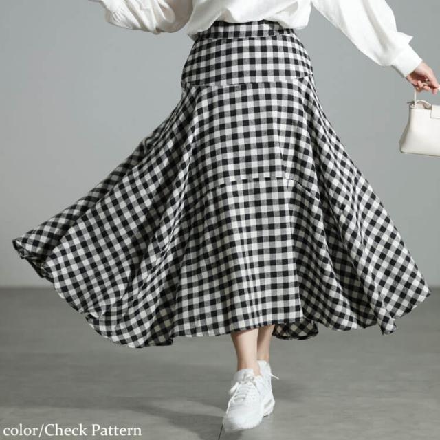 ギンガムチェック柄イレヘムスカート