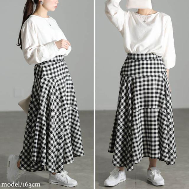 ギンガムチェック柄イレヘムスカート