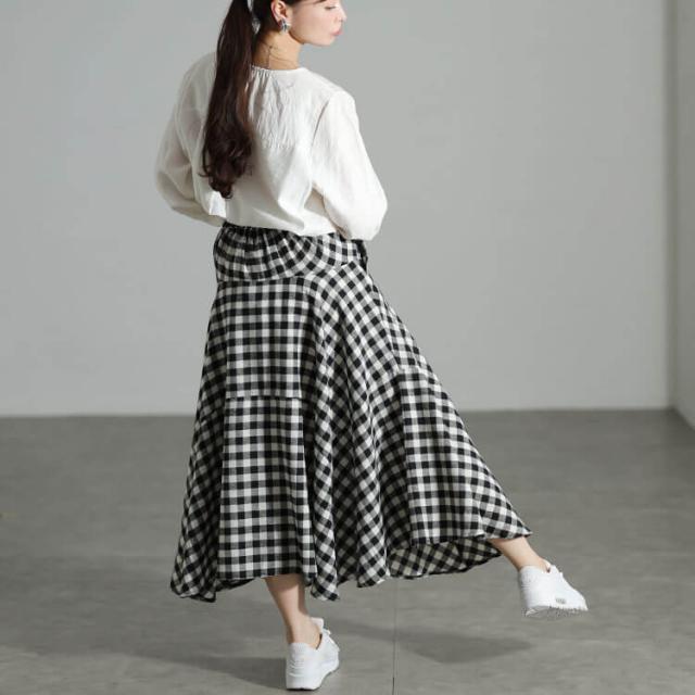 ギンガムチェック柄イレヘムスカート