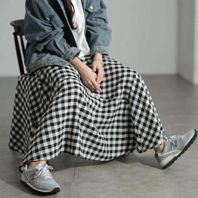 ギンガムチェック柄イレヘムスカート