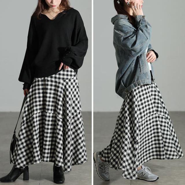 ギンガムチェック柄イレヘムスカート