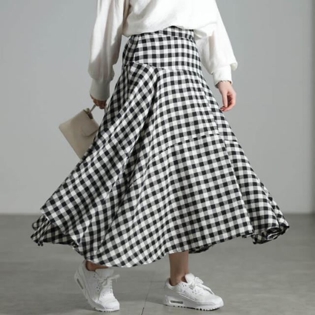 ギンガムチェック柄イレヘムスカート