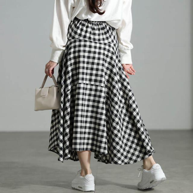ギンガムチェック柄イレヘムスカート