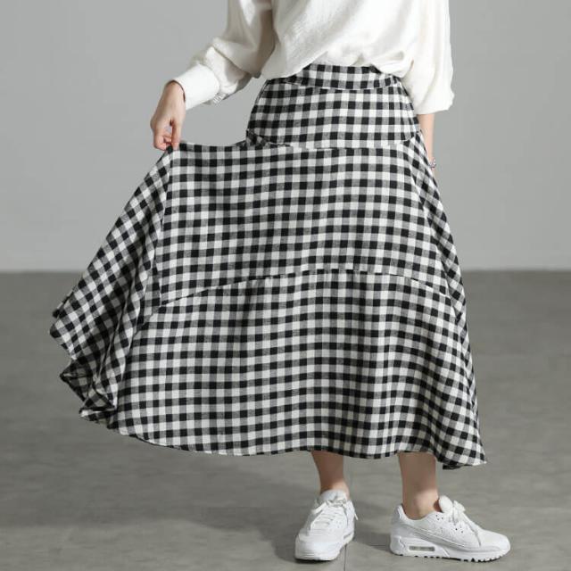 ギンガムチェック柄イレヘムスカート