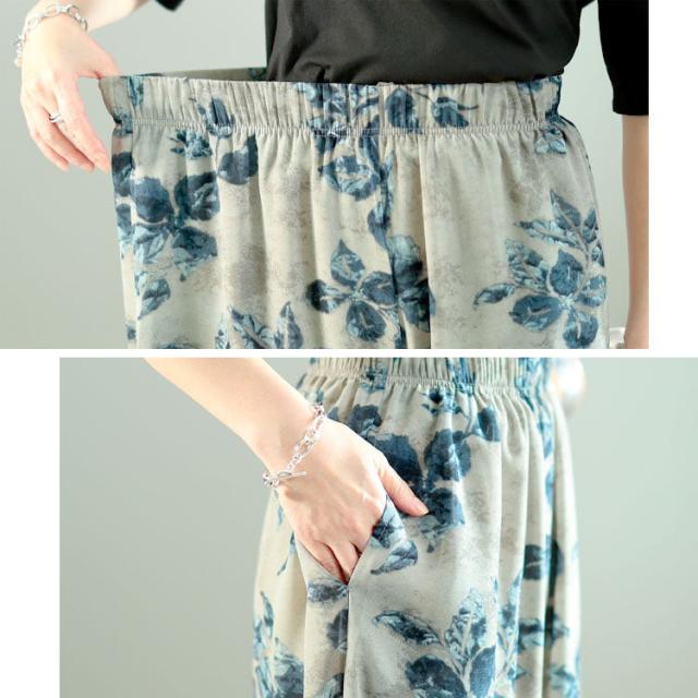 ぼかし花柄シフォンワイドパンツ