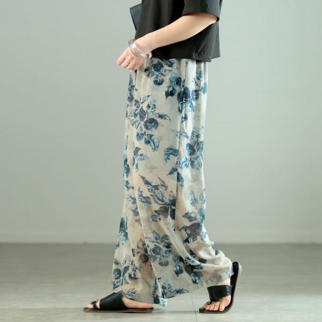 ぼかし花柄シフォンワイドパンツ
