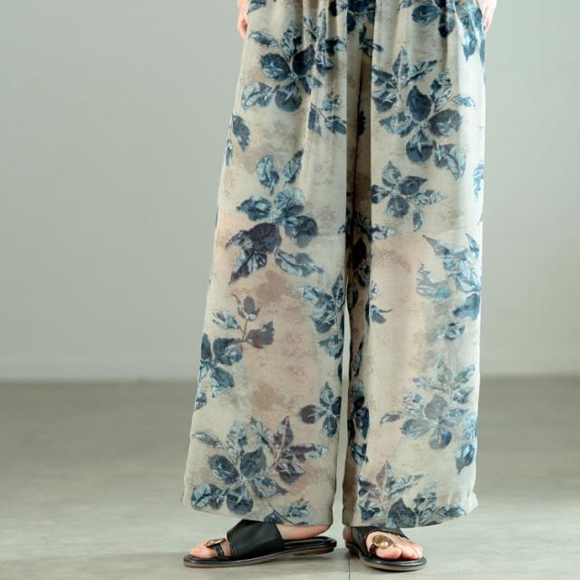 ぼかし花柄シフォンワイドパンツ