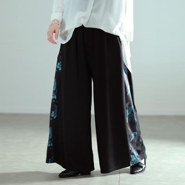 花柄サイドラインワイドパンツ