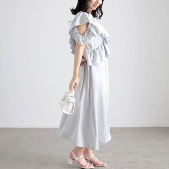 前後2wayサテンフリルワンピース