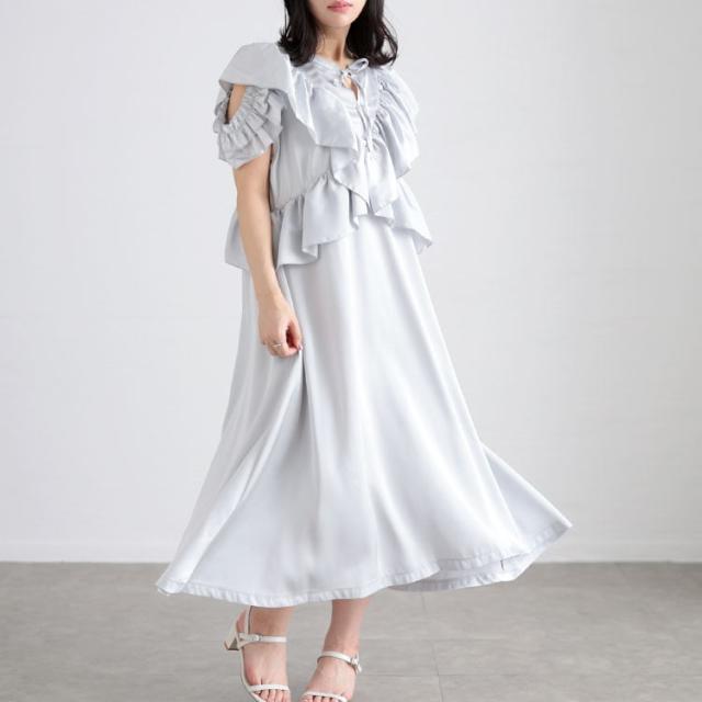 前後2wayサテンフリルワンピース