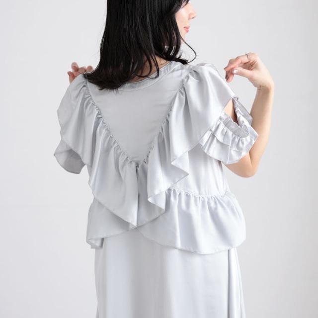 前後2wayサテンフリルワンピース